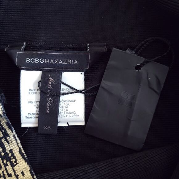 BCBG MAXAZRIA Silvie foil bandage metallic gold mini party skirt Size XS NEW - Picture 4 of 6